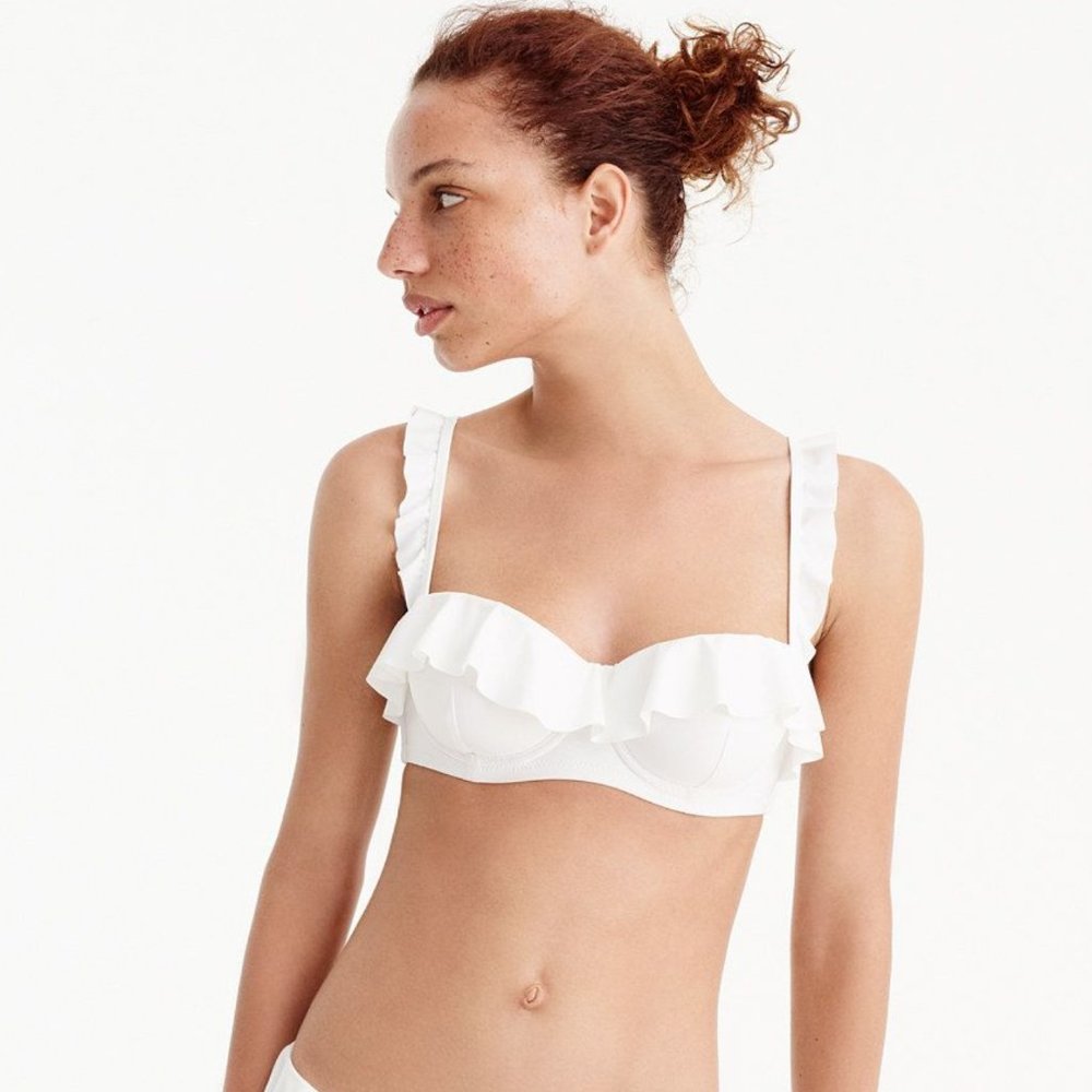 JCREW Ruffle Bikini Top Bra Swim H2786 White